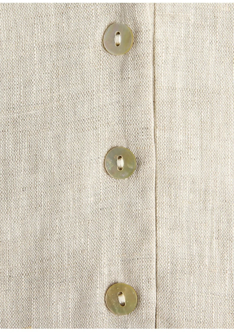 Linen V-Neck Button-Up Longline Shirt