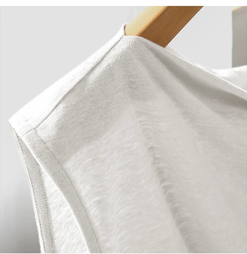 French Linen Cotton Irregular One-shoulder T-shirt for Women's Summer Sleeveless Casual New Fashion High Street Office Lady Tops