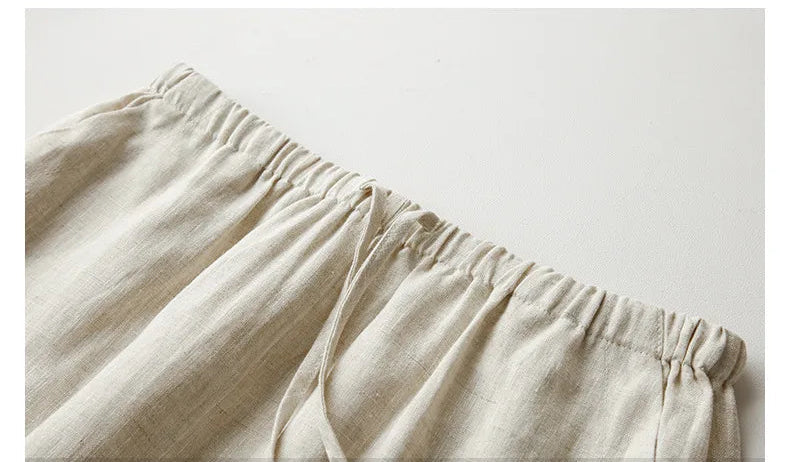 100% Linen Straight Skirts Loose Women Summer High Elastic Waist Simple Casual Split Half Loose Fashion Streetwear White Skirt