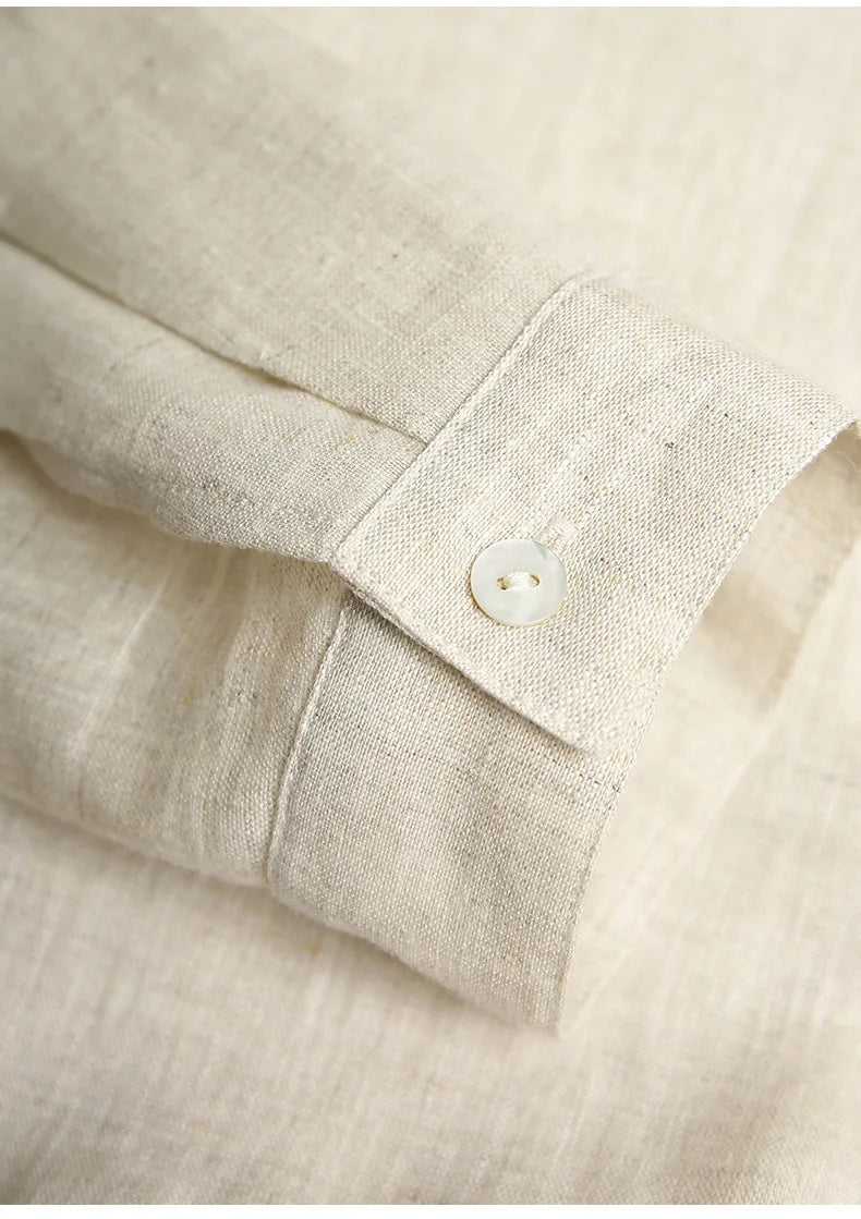 Linen V-Neck Button-Up Longline Shirt