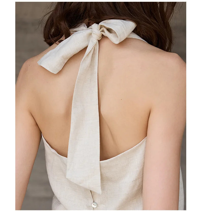 Sleeveless Linen Backless Halter Top