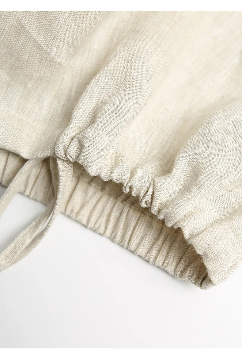 Linen V-Neck Button-Up Longline Shirt