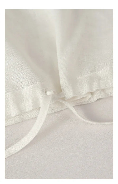Retro Pure 100% Linen Crop Tank Top Sleevesless O-neck Loose Casual Drawstring Vest Summer Streetwear Fashion Black White Camis