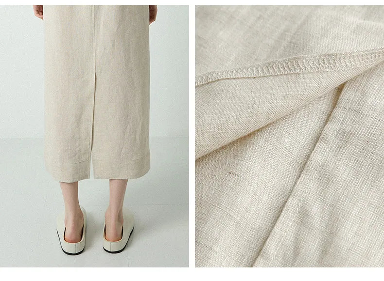 100% Linen Straight Skirts Loose Women Summer High Elastic Waist Simple Casual Split Half Loose Fashion Streetwear White Skirt